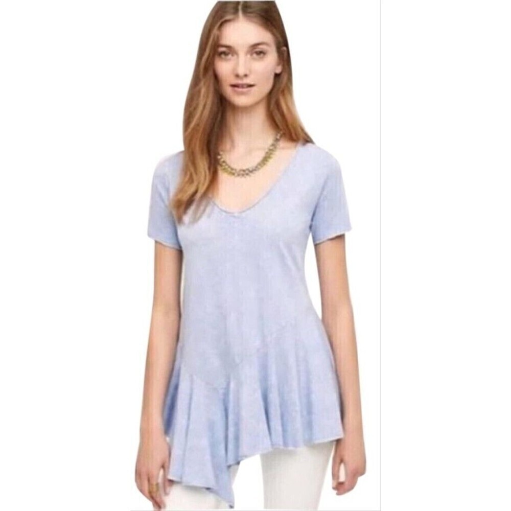 Eri + Ali Anthropologie Size XS Blue Peplum Asymmetrical Fluttered Hem Blouse